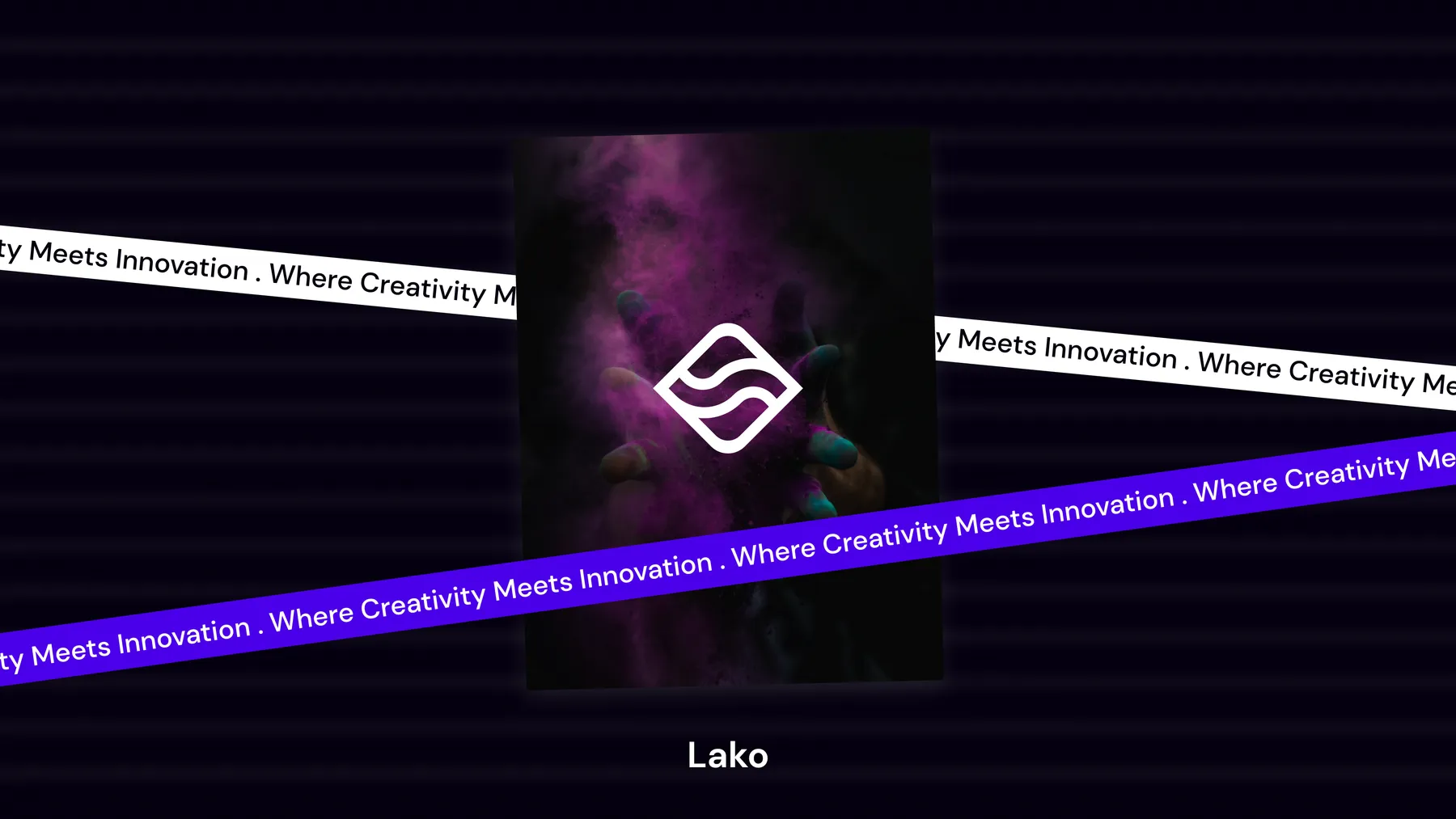 Lako deck cover: the logo over a purple dust photograph, crossed by tilted tape strips of text.